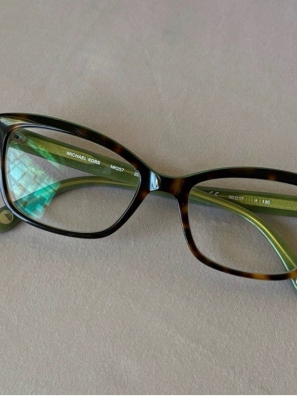 Michael Kors Tortoise Cat-Eye Glasses with Green Interior can put prescription